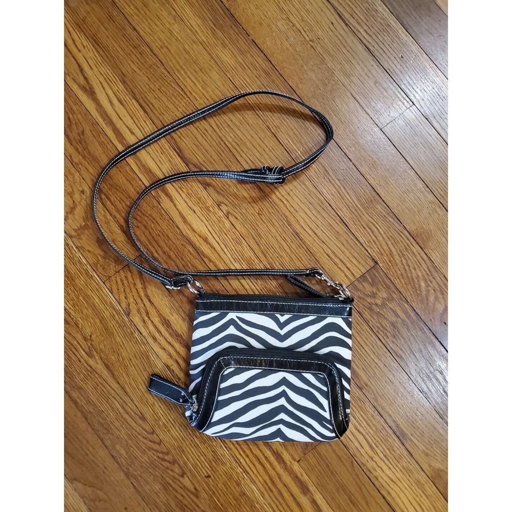 Zebra Print Crossbody Bag Black White‎ Animal Pattern Organizer Travel Purse